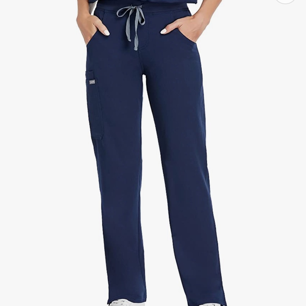 COMENII Scrub Pants for Women Mid Rise Straight Leg Knitted Waist Yoga Cargo